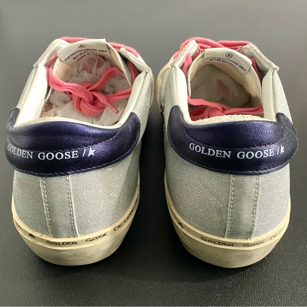 Golden Goose Deluxe Brand Hi Star Sneakers Size 40 US 10 Silver Checked Glitter - Picture 9 of 16